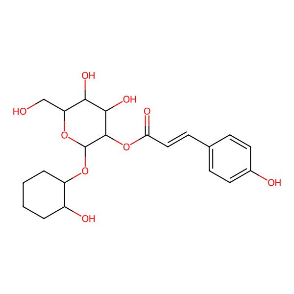 2D Structure of [(2R,3R,4S,5S,6R)-4,5-dihydroxy-2-[(1S,2R)-2-hydroxycyclohexyl]oxy-6-(hydroxymethyl)oxan-3-yl] 3-(4-hydroxyphenyl)prop-2-enoate