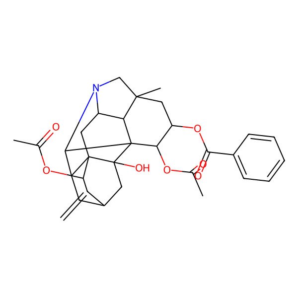 2D Structure of (2,13-Diacetyloxy-18-hydroxy-5-methyl-12-methylidene-7-azaheptacyclo[9.6.2.01,8.05,17.07,16.09,14.014,18]nonadecan-3-yl) benzoate