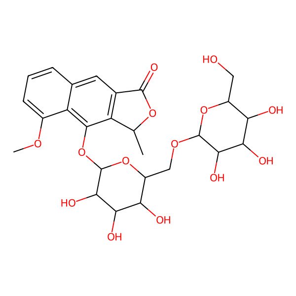 2D Structure of NCGC00347532-02_C26H32O14_Naphtho[2,3-c]furan-1(3H)-one, 4-[(6-O-beta-D-glucopyranosyl-beta-D-glucopyranosyl)oxy]-5-methoxy-3-methyl-