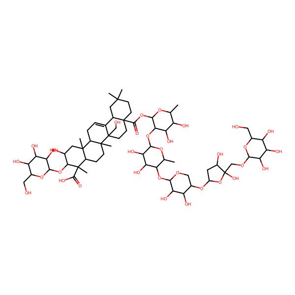 2D Structure of 8a-[3-[5-[5-[4,5-Dihydroxy-5-[[3,4,5-trihydroxy-6-(hydroxymethyl)oxan-2-yl]oxymethyl]oxolan-2-yl]oxy-3,4-dihydroxyoxan-2-yl]oxy-3,4-dihydroxy-6-methyloxan-2-yl]oxy-4,5-dihydroxy-6-methyloxan-2-yl]oxycarbonyl-2-hydroxy-6b-(hydroxymethyl)-4,6a,11,11,14b-pentamethyl-3-[3,4,5-trihydroxy-6-(hydroxymethyl)oxan-2-yl]oxy-1,2,3,4a,5,6,7,8,9,10,12,12a,14,14a-tetradecahydropicene-4-carboxylic acid