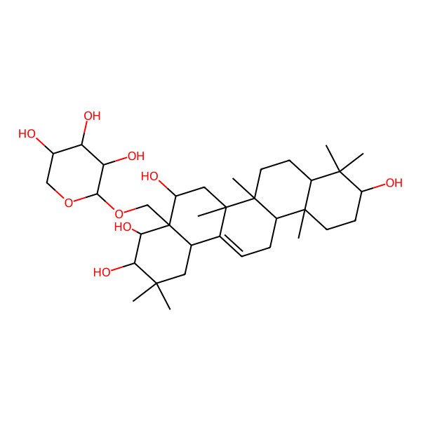 2D Structure of (3S,4R,4aR,5R,6aR,6aS,6bR,8aR,10R,12aR,14bS)-2,2,6a,6b,9,9,12a-heptamethyl-4a-[[(2R,3R,4S,5R)-3,4,5-trihydroxyoxan-2-yl]oxymethyl]-1,3,4,5,6,6a,7,8,8a,10,11,12,13,14b-tetradecahydropicene-3,4,5,10-tetrol