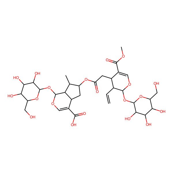 2D Structure of 6-[2-[3-ethenyl-5-methoxycarbonyl-2-[3,4,5-trihydroxy-6-(hydroxymethyl)oxan-2-yl]oxy-3,4-dihydro-2H-pyran-4-yl]acetyl]oxy-7-methyl-1-[3,4,5-trihydroxy-6-(hydroxymethyl)oxan-2-yl]oxy-1,4a,5,6,7,7a-hexahydrocyclopenta[c]pyran-4-carboxylic acid