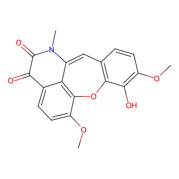 2D Structure of 4-Hydroxy-5,17-dimethoxy-11-methyl-2-oxa-11-azatetracyclo[8.7.1.03,8.014,18]octadeca-1(17),3(8),4,6,9,14(18),15-heptaene-12,13-dione
