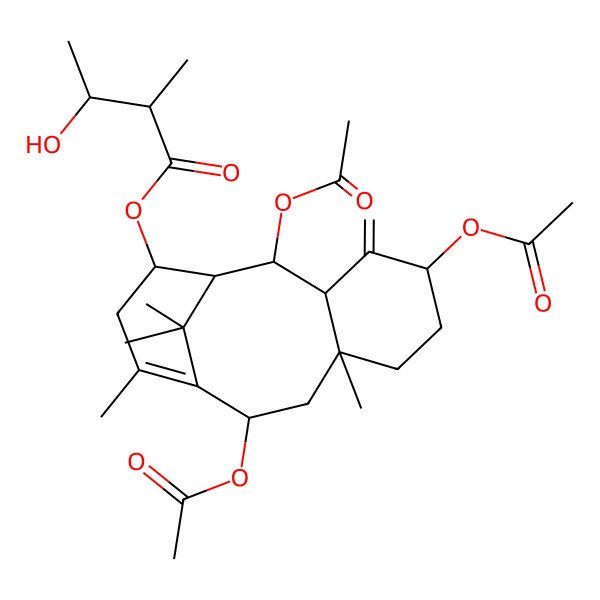 2D Structure of [(1R,3R,8S)-2,5,10-triacetyloxy-8,12,15,15-tetramethyl-4-methylidene-14-tricyclo[9.3.1.03,8]pentadec-11-enyl] 3-hydroxy-2-methylbutanoate