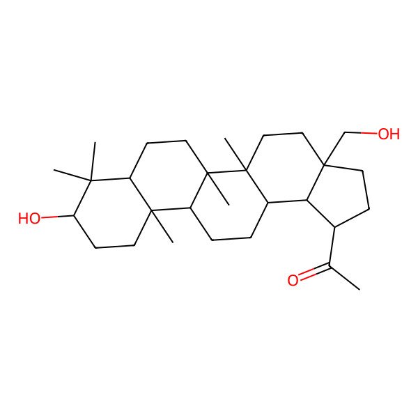 2D Structure of 1-[9-Hydroxy-3a-(hydroxymethyl)-5a,5b,8,8,11a-pentamethyl-1,2,3,4,5,6,7,7a,9,10,11,11b,12,13,13a,13b-hexadecahydrocyclopenta[a]chrysen-1-yl]ethanone
