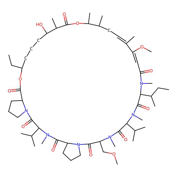 2D Structure of (3S,6S,15S,18S,26S,27R,30R,31R,35R,38S)-18-[(2S)-butan-2-yl]-35-ethyl-31-hydroxy-22-methoxy-12-(methoxymethyl)-4,13,16,19,23,26,27,30-octamethyl-3,15-di(propan-2-yl)-28,36-dioxa-1,4,10,13,16,19-hexazatricyclo[36.3.0.06,10]hentetraconta-21,23-diene-2,5,11,14,17,20,29,37-octone