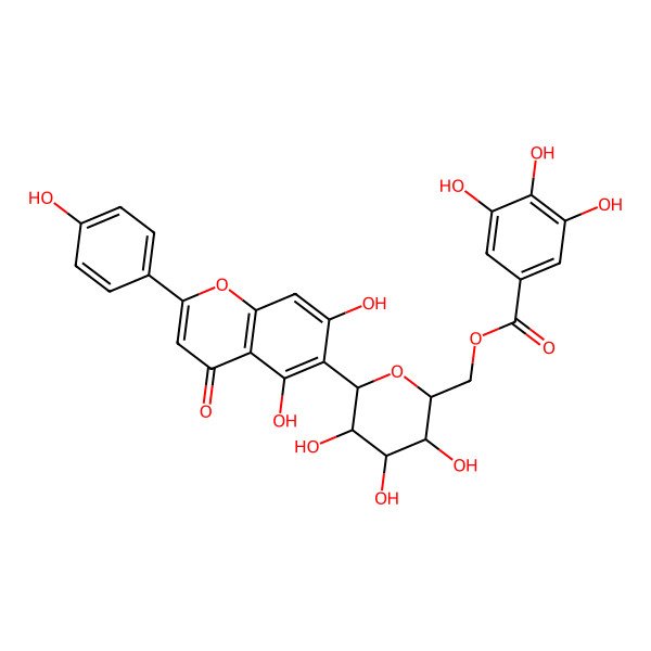 2D Structure of [(2R,3S,4R,5S,6S)-6-[5,7-dihydroxy-2-(4-hydroxyphenyl)-4-oxochromen-6-yl]-3,4,5-trihydroxyoxan-2-yl]methyl 3,4,5-trihydroxybenzoate