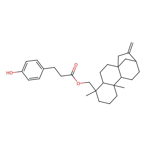 2D Structure of (5,9-Dimethyl-14-methylidene-5-tetracyclo[11.2.1.01,10.04,9]hexadecanyl)methyl 3-(4-hydroxyphenyl)propanoate