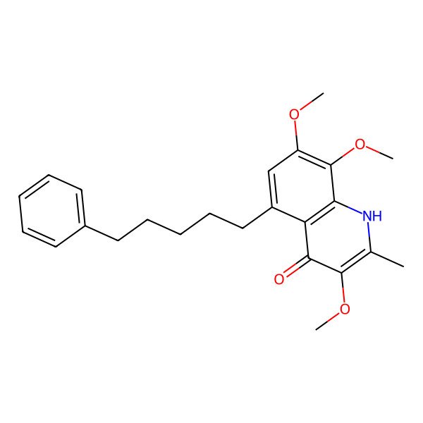 2D Structure of 3,7,8-trimethoxy-2-methyl-5-(5-phenylpentyl)-1H-quinolin-4-one