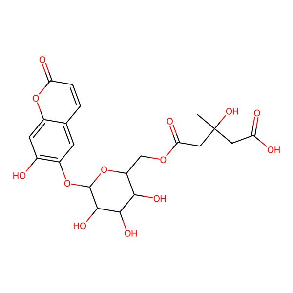 2D Structure of (3S)-3-hydroxy-3-methyl-5-oxo-5-[[(2R,3S,4S,5R,6S)-3,4,5-trihydroxy-6-(7-hydroxy-2-oxochromen-6-yl)oxyoxan-2-yl]methoxy]pentanoic acid