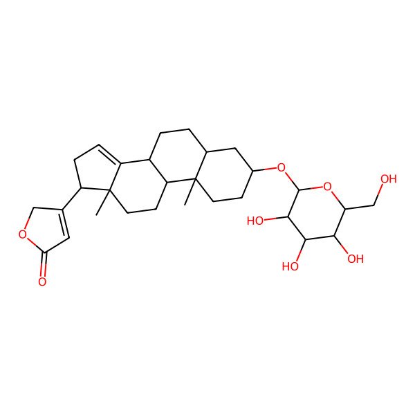 2D Structure of 3-[(3S,5S,8R,9S,10S,13R,17S)-10,13-dimethyl-3-[(2R,3S,5S)-3,4,5-trihydroxy-6-(hydroxymethyl)oxan-2-yl]oxy-2,3,4,5,6,7,8,9,11,12,16,17-dodecahydro-1H-cyclopenta[a]phenanthren-17-yl]-2H-furan-5-one