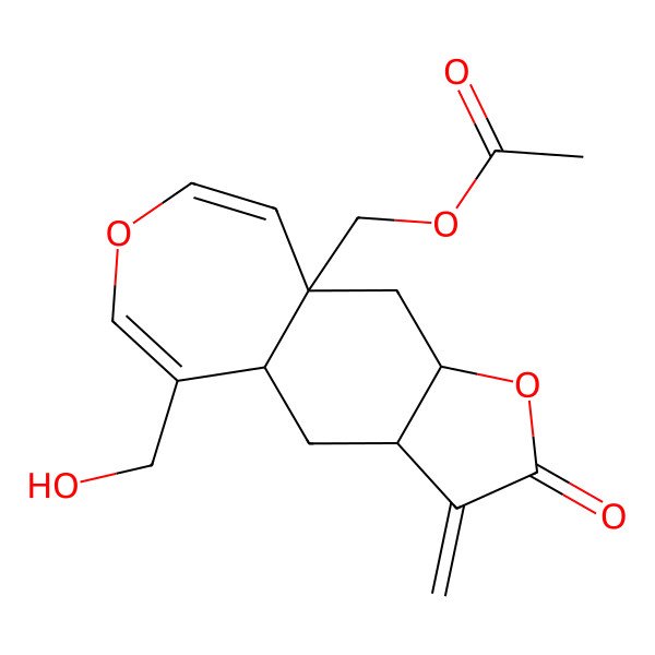 2D Structure of [(3aR,4aR,9aR,10aS)-5-(hydroxymethyl)-3-methylidene-2-oxo-4,4a,10,10a-tetrahydro-3aH-furo[3,2-h][3]benzoxepin-9a-yl]methyl acetate