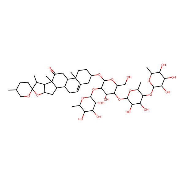 2D Structure of 16-[5-[3,4-Dihydroxy-6-methyl-5-(3,4,5-trihydroxy-6-methyloxan-2-yl)oxyoxan-2-yl]oxy-4-hydroxy-6-(hydroxymethyl)-3-(3,4,5-trihydroxy-6-methyloxan-2-yl)oxyoxan-2-yl]oxy-5',7,9,13-tetramethylspiro[5-oxapentacyclo[10.8.0.02,9.04,8.013,18]icos-18-ene-6,2'-oxane]-10-one