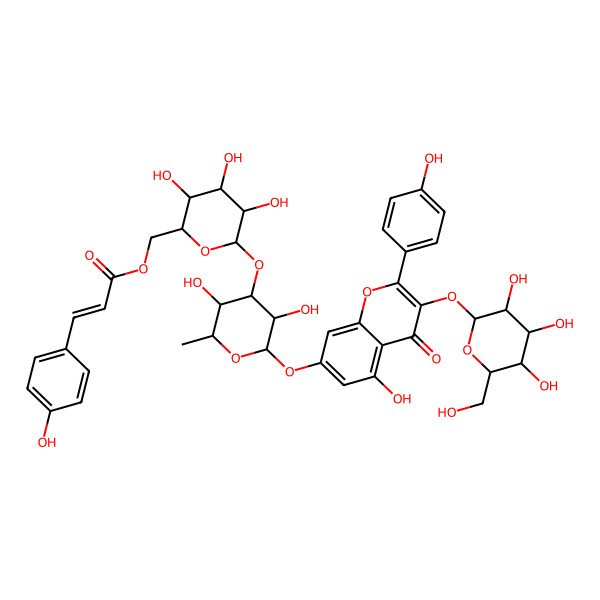 2D Structure of [(2R,3S,4S,5R,6S)-6-[(2S,3R,4R,5S,6S)-3,5-dihydroxy-2-[5-hydroxy-2-(4-hydroxyphenyl)-4-oxo-3-[(2S,3R,4S,5S,6R)-3,4,5-trihydroxy-6-(hydroxymethyl)oxan-2-yl]oxychromen-7-yl]oxy-6-methyloxan-4-yl]oxy-3,4,5-trihydroxyoxan-2-yl]methyl (E)-3-(4-hydroxyphenyl)prop-2-enoate
