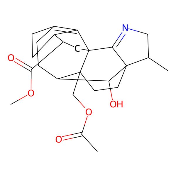 2D Structure of methyl (1S,5S,6R,9S,10S,16R,17R,20R)-9-(acetyloxymethyl)-20-hydroxy-5-methyl-3-azahexacyclo[11.5.1.16,10.01,9.02,6.016,19]icosa-2,13(19)-diene-17-carboxylate