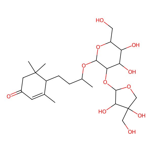 2D Structure of (4R)-4-[(3R)-3-[(2R,3R,4S,5S,6R)-3-[(2S,3R,4R)-3,4-dihydroxy-4-(hydroxymethyl)oxolan-2-yl]oxy-4,5-dihydroxy-6-(hydroxymethyl)oxan-2-yl]oxybutyl]-3,5,5-trimethylcyclohex-2-en-1-one
