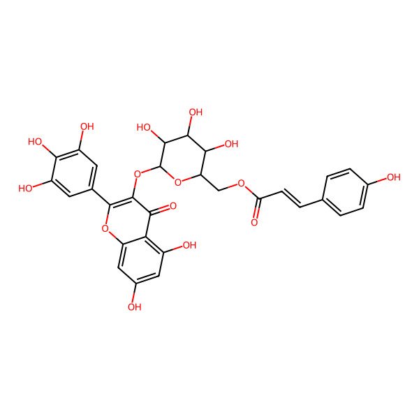 2D Structure of [(2R,3S,4S,5R,6S)-6-[5,7-dihydroxy-4-oxo-2-(3,4,5-trihydroxyphenyl)chromen-3-yl]oxy-3,4,5-trihydroxyoxan-2-yl]methyl (E)-3-(4-hydroxyphenyl)prop-2-enoate