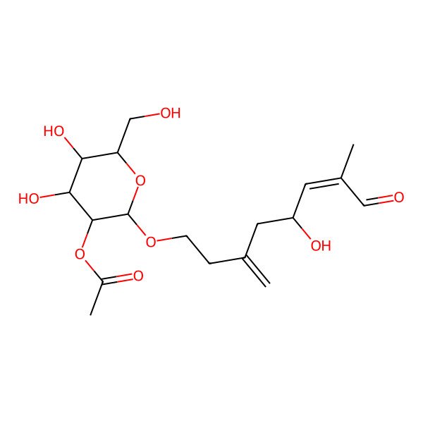 2D Structure of [4,5-Dihydroxy-6-(hydroxymethyl)-2-(5-hydroxy-7-methyl-3-methylidene-8-oxooct-6-enoxy)oxan-3-yl] acetate