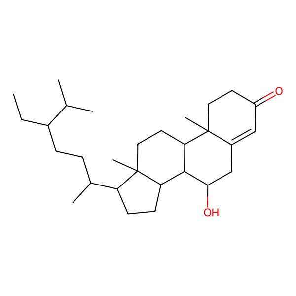 2D Structure of (7R,8S,9S,10R,13R,14S,17R)-17-[(2R,5R)-5-ethyl-6-methylheptan-2-yl]-7-hydroxy-10,13-dimethyl-1,2,6,7,8,9,11,12,14,15,16,17-dodecahydrocyclopenta[a]phenanthren-3-one