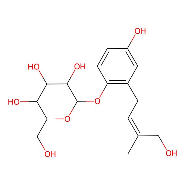 2D Structure of (2S,3R,4S,5S,6R)-2-[4-hydroxy-2-[(Z)-4-hydroxy-3-methylbut-2-enyl]phenoxy]-6-(hydroxymethyl)oxane-3,4,5-triol