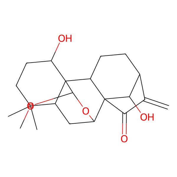 2D Structure of (1S,2S,5S,8S,9R,11R,15S,16R,18R)-15,18-dihydroxy-16-methoxy-12,12-dimethyl-6-methylidene-17-oxapentacyclo[7.6.2.15,8.01,11.02,8]octadecan-7-one