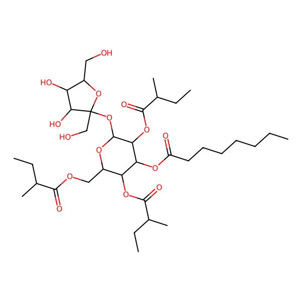 2D Structure of [2-[3,4-Dihydroxy-2,5-bis(hydroxymethyl)oxolan-2-yl]oxy-3,5-bis(2-methylbutanoyloxy)-6-(2-methylbutanoyloxymethyl)oxan-4-yl] octanoate