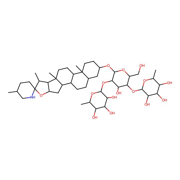 2D Structure of 2-[4-Hydroxy-2-(hydroxymethyl)-6-(5',7,9,13-tetramethylspiro[5-oxapentacyclo[10.8.0.02,9.04,8.013,18]icosane-6,2'-piperidine]-16-yl)oxy-5-(3,4,5-trihydroxy-6-methyloxan-2-yl)oxyoxan-3-yl]oxy-6-methyloxane-3,4,5-triol