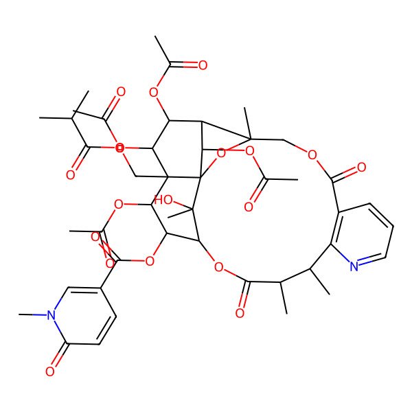 2D Structure of [(1S,3R,13R,14S,17S,18R,19R,20R,21S,22R,23R,24R,25S)-19,21,22,24-tetraacetyloxy-25-hydroxy-3,13,14,25-tetramethyl-20-(2-methylpropanoyloxymethyl)-6,15-dioxo-2,5,16-trioxa-11-azapentacyclo[15.7.1.01,20.03,23.07,12]pentacosa-7(12),8,10-trien-18-yl] 1-methyl-6-oxopyridine-3-carboxylate