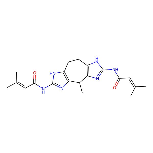 2D Structure of 3-methyl-N-[2-methyl-12-(3-methylbut-2-enoylamino)-4,6,11,13-tetrazatricyclo[8.3.0.03,7]trideca-1(10),3(7),4,12-tetraen-5-yl]but-2-enamide