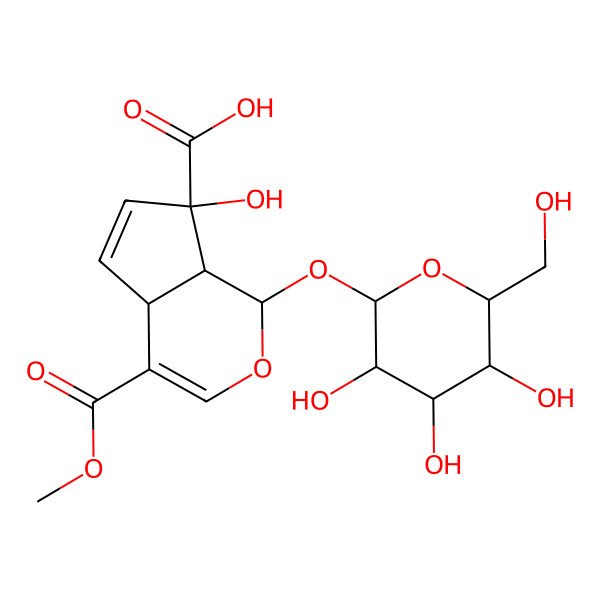 2D Structure of (1S,4aR,7R,7aR)-7-hydroxy-4-methoxycarbonyl-1-[(2S,3R,4S,5S,6R)-3,4,5-trihydroxy-6-(hydroxymethyl)oxan-2-yl]oxy-4a,7a-dihydro-1H-cyclopenta[c]pyran-7-carboxylic acid