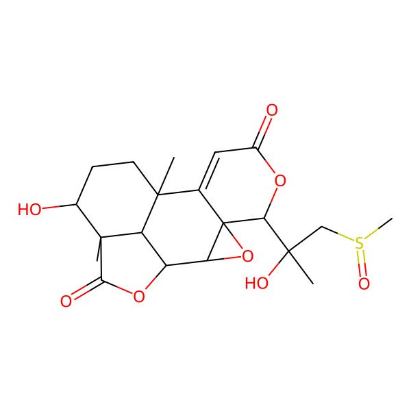2D Structure of (1S,2R,4S,5R,10S,13S,14R,17R)-13-hydroxy-5-[(2R)-2-hydroxy-1-methylsulfinylpropan-2-yl]-10,14-dimethyl-3,6,16-trioxapentacyclo[8.6.1.02,4.04,9.014,17]heptadec-8-ene-7,15-dione