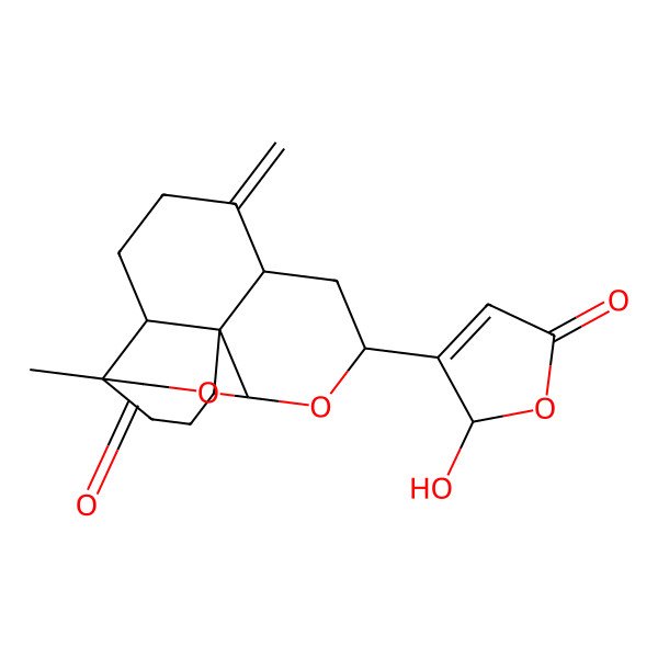 2D Structure of 8-(2-hydroxy-5-oxo-2H-furan-3-yl)-13-methyl-5-methylidene-9,11-dioxatetracyclo[8.6.0.01,6.02,13]hexadecan-12-one