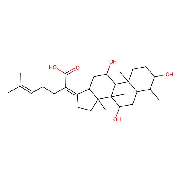 2D Structure of 6-methyl-2-(3,7,11-trihydroxy-4,8,10,14-tetramethyl-2,3,4,5,6,7,9,11,12,13,15,16-dodecahydro-1H-cyclopenta[a]phenanthren-17-ylidene)hept-5-enoic acid