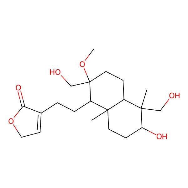 2D Structure of 4-[2-[6-hydroxy-2,5-bis(hydroxymethyl)-2-methoxy-5,8a-dimethyl-3,4,4a,6,7,8-hexahydro-1H-naphthalen-1-yl]ethyl]-2H-furan-5-one