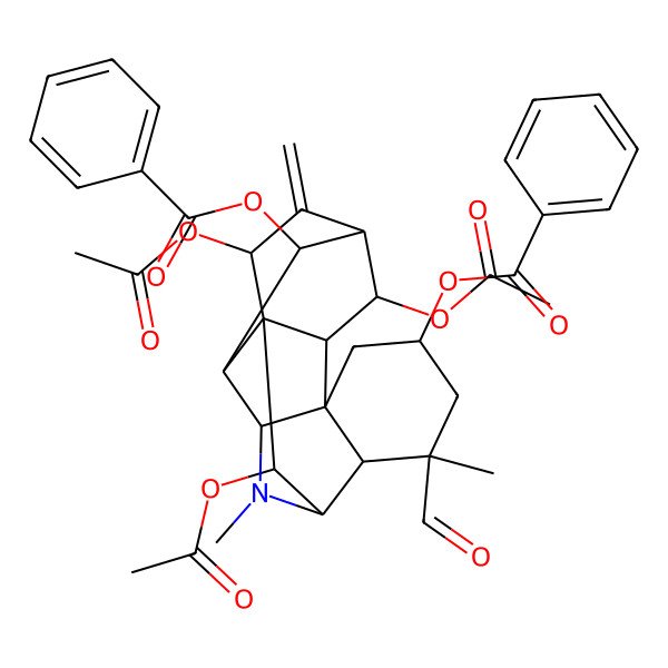 2D Structure of [(1R,2S,3S,5R,7R,8S,9R,11R,12S,14R,16S,17R,18S)-16,17,18-triacetyloxy-13-benzoyloxy-7-formyl-7,10-dimethyl-15-methylidene-10-azahexacyclo[7.7.1.12,14.01,12.03,8.03,11]octadecan-5-yl] benzoate