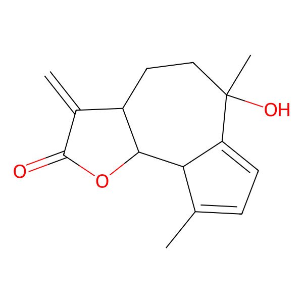 2D Structure of (3aS,6R,9aS,9bS)-6-hydroxy-6,9-dimethyl-3-methylidene-4,5,9a,9b-tetrahydro-3aH-azuleno[4,5-b]furan-2-one