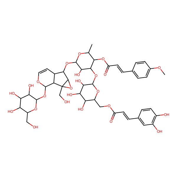 2D Structure of [(2S,3S,4S,5S,6R)-4-[(2S,3S,4R,5R,6S)-6-[[(E)-3-(3,4-dihydroxyphenyl)prop-2-enoyl]oxymethyl]-3,4,5-trihydroxyoxan-2-yl]oxy-5-hydroxy-6-[[(1S,2S,4S,5R,6R,10S)-2-(hydroxymethyl)-10-[(2R,3S,4R,5S,6R)-3,4,5-trihydroxy-6-(hydroxymethyl)oxan-2-yl]oxy-3,9-dioxatricyclo[4.4.0.02,4]dec-7-en-5-yl]oxy]-2-methyloxan-3-yl] (E)-3-(4-methoxyphenyl)prop-2-enoate