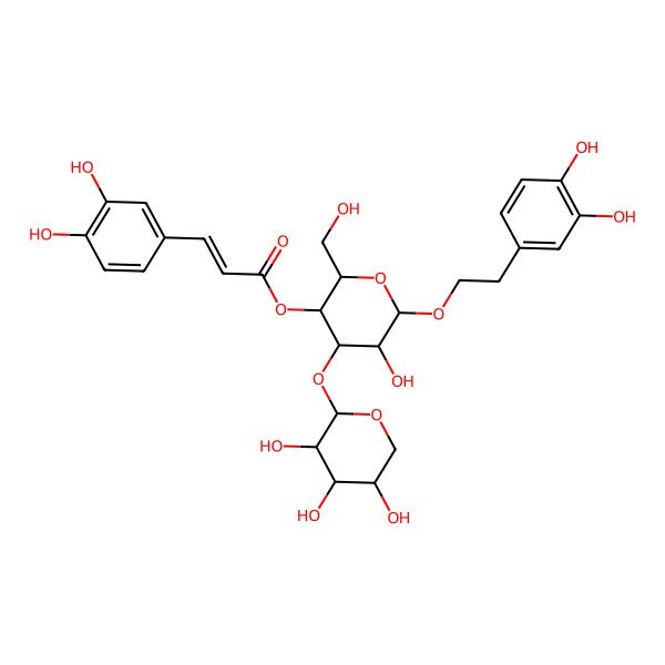 2D Structure of [(2R,3R,4R,5R,6R)-6-[2-(3,4-dihydroxyphenyl)ethoxy]-5-hydroxy-2-(hydroxymethyl)-4-[(2S,3R,4R,5S)-3,4,5-trihydroxyoxan-2-yl]oxyoxan-3-yl] (E)-3-(3,4-dihydroxyphenyl)prop-2-enoate