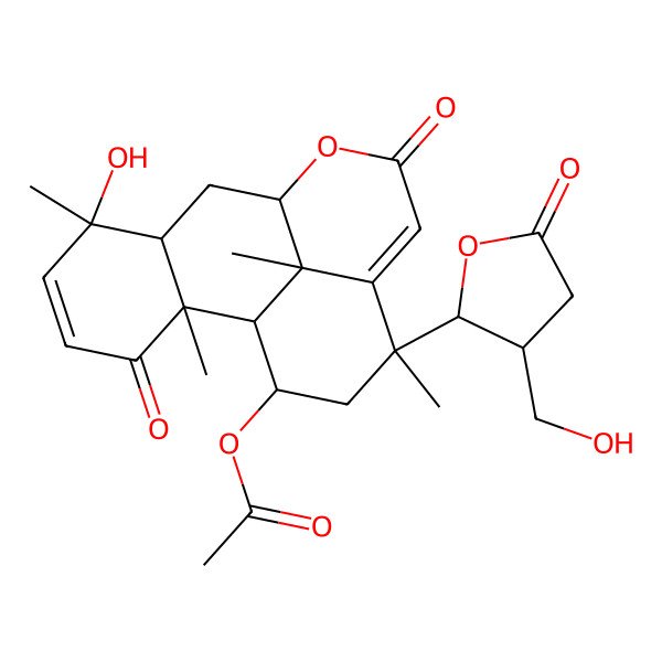 2D Structure of [(1S,2R,6R,7R,9R,14R,16R,17R)-6-hydroxy-14-[(2S,3R)-3-(hydroxymethyl)-5-oxooxolan-2-yl]-2,6,14,17-tetramethyl-3,11-dioxo-10-oxatetracyclo[7.7.1.02,7.013,17]heptadeca-4,12-dien-16-yl] acetate