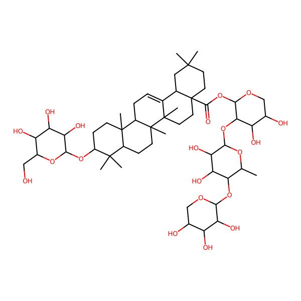 2D Structure of [3-[3,4-Dihydroxy-6-methyl-5-(3,4,5-trihydroxyoxan-2-yl)oxyoxan-2-yl]oxy-4,5-dihydroxyoxan-2-yl] 2,2,6a,6b,9,9,12a-heptamethyl-10-[3,4,5-trihydroxy-6-(hydroxymethyl)oxan-2-yl]oxy-1,3,4,5,6,6a,7,8,8a,10,11,12,13,14b-tetradecahydropicene-4a-carboxylate