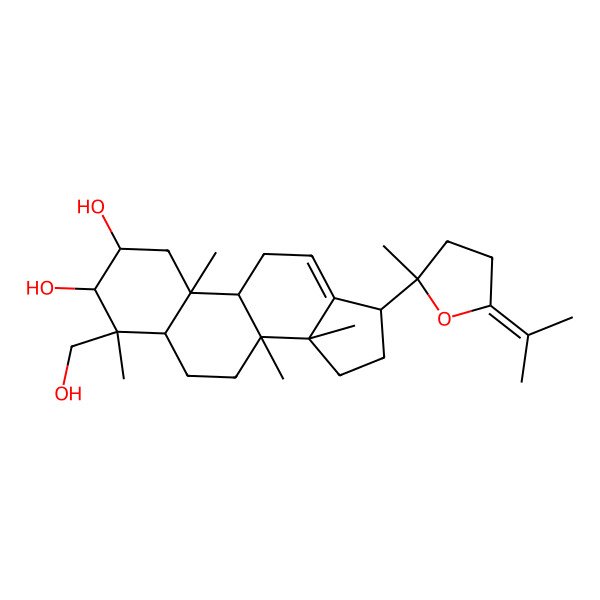 2D Structure of 4-(hydroxymethyl)-4,8,10,14-tetramethyl-17-(2-methyl-5-propan-2-ylideneoxolan-2-yl)-2,3,5,6,7,9,11,15,16,17-decahydro-1H-cyclopenta[a]phenanthrene-2,3-diol