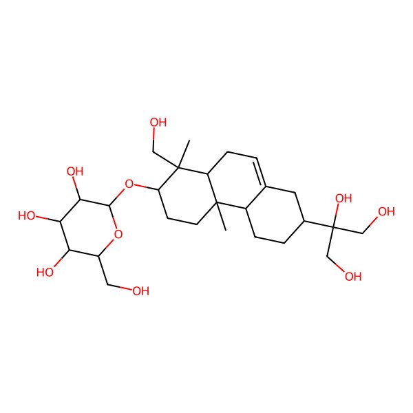 2D Structure of 2-(Hydroxymethyl)-6-[[1-(hydroxymethyl)-1,4a-dimethyl-7-(1,2,3-trihydroxypropan-2-yl)-2,3,4,4b,5,6,7,8,10,10a-decahydrophenanthren-2-yl]oxy]oxane-3,4,5-triol