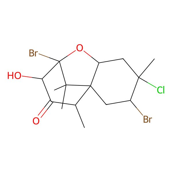 2D Structure of 3,8-Dibromo-4-chloro-9-hydroxy-4,11,12,12-tetramethyl-7-oxatricyclo[6.3.1.01,6]dodecan-10-one
