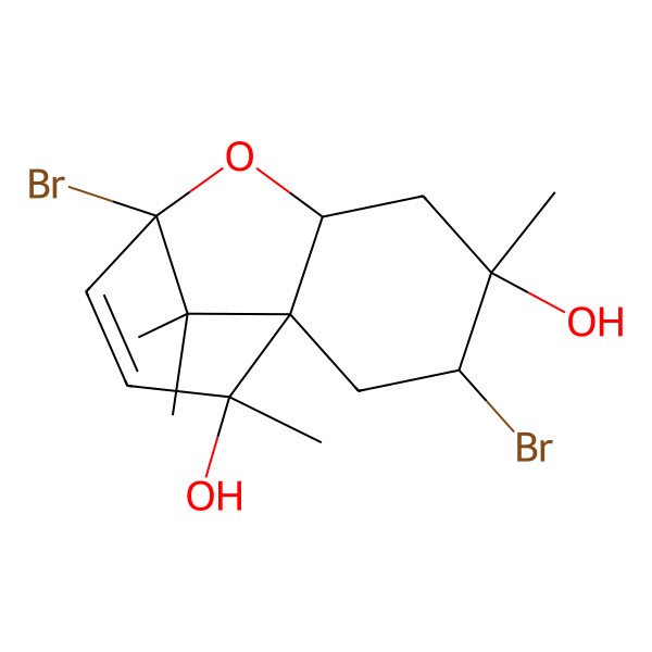 2D Structure of 3,8-Dibromo-4,11,12,12-tetramethyl-7-oxatricyclo[6.3.1.01,6]dodec-9-ene-4,11-diol