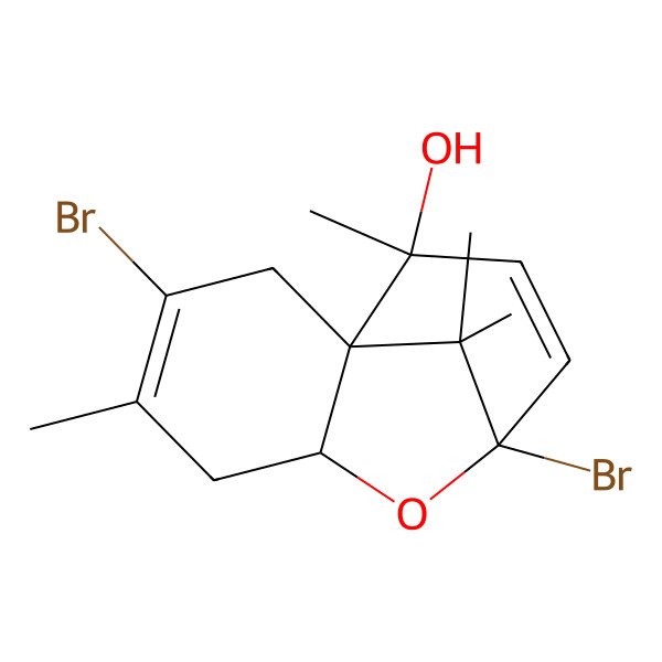 2D Structure of 3,8-Dibromo-4,11,12,12-tetramethyl-7-oxatricyclo[6.3.1.01,6]dodeca-3,9-dien-11-ol
