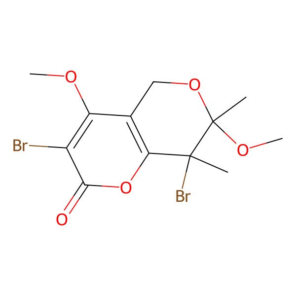 2D Structure of 3,8-dibromo-4,7-dimethoxy-7,8-dimethyl-5H-pyrano[4,3-b]pyran-2-one