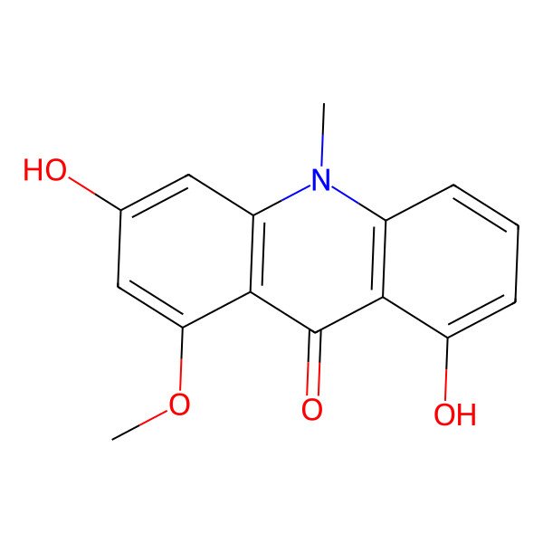 2D Structure of 3,8-Dihydroxy-1-methoxy-10-methylacridin-9-one
