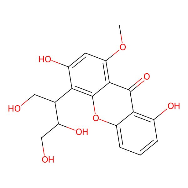 2D Structure of 3,8-dihydroxy-1-methoxy-4-[(2R,3S)-1,3,4-trihydroxybutan-2-yl]xanthen-9-one