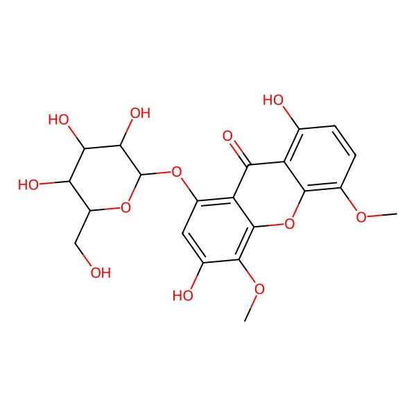 2D Structure of 3,8-Dihydroxy-4,5-dimethoxy-1-[3,4,5-trihydroxy-6-(hydroxymethyl)oxan-2-yl]oxyxanthen-9-one