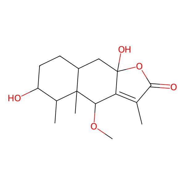 2D Structure of 3,8-Dihydroxy-6-methoxy-7(11)-eremophilen-12,8-olide